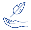 Icoon van een hand met daarboven een veer, wat zachtheid symboliseert.