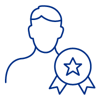 Icoon: een blauw, rond stempel met een vinkje in het midden en de tekst 'Ontwikkeld met dermatologen'.